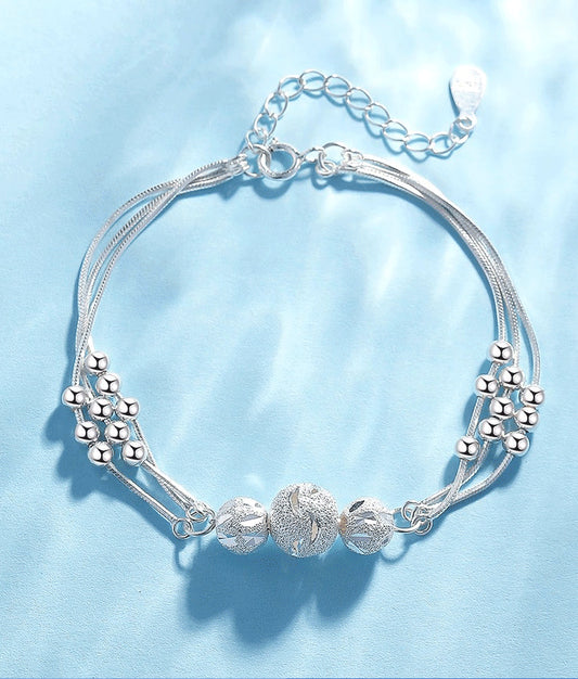 Βραχιόλι από ασήμι 9999 Sterling Silver Lucky Bead με χαραγμένο σχέδιο