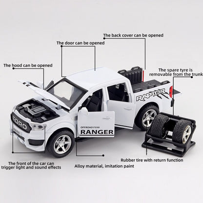 🚙 1:32 Retro F350 öntöttfém modellautó nyitható ajtókkal és levehető pótkerekkel
