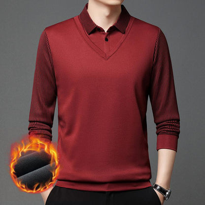 【Especiales de hoy】 Camiseta interior con cuello para hombre de mediana edad+ forro de plumón de ganso