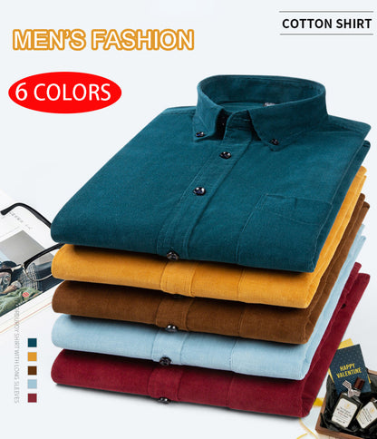 👔👔【S-6XL】Ежедневна мъжка риза от памучно кадифе с дълъг ръкав с голям размер