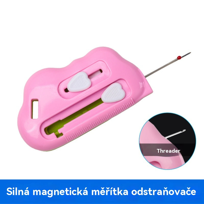 Magnetické pravítko na prošívání 3 v 1 s otvírákem švů a navlékačem nitě | Silná magnetická kontrola okrajů, značky na pravítku (lze použít na domácích i průmyslových šicích strojích)