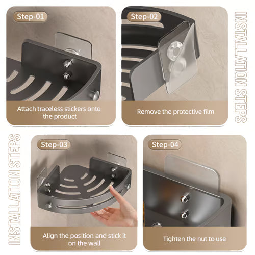 2025 új stílusú Saroktároló polc, könnyen felszerelhető, nagy teherbírású, és a tapadókorong bármikor eltávolítható.