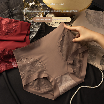 【25€】Ένα σετ 5 τεμαχίων: μαύρο + μπορντό + μπεζ + καφέ + κόκκινο τουβλάκι---Γυναικεία εσώρουχα υψηλής ελαστικότητας από δαντέλα χωρίς ραφές για έλεγχο κοιλιάς, σλιπ για διαμόρφωση και ανόρθωση γλουτών