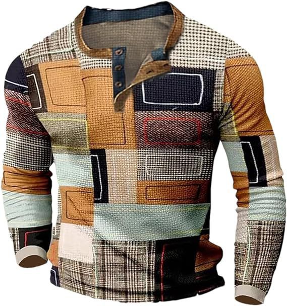 👔【-50% kedvezmény 🔥🔥】Új kollekciós férfi mintás ing, hosszú ujjú, laza Henley stílus, több színben elérhető