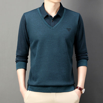 【30%OFF】🔥Есенно-зимна мъжка поло тениска с яка и дълъг ръкав Мъжка поло тениска от две части за средна възраст и възрастни