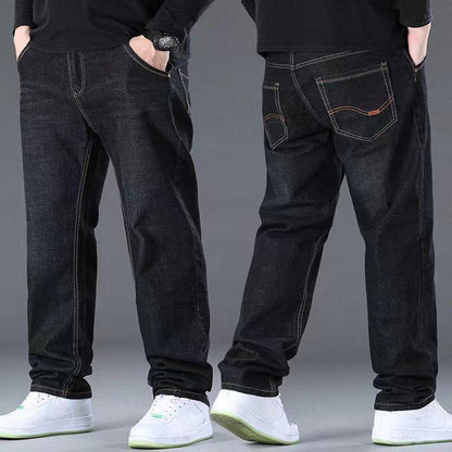 【S-10XL】Volné rovné džíny s vysokým pasem a vysokým elastickým pasem plus size pro muže