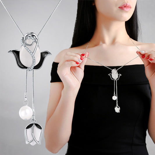 🌷✨【Продаван хит】Дълго елегантно колие с котешко око и форма на лале, с индивидуален дизайн