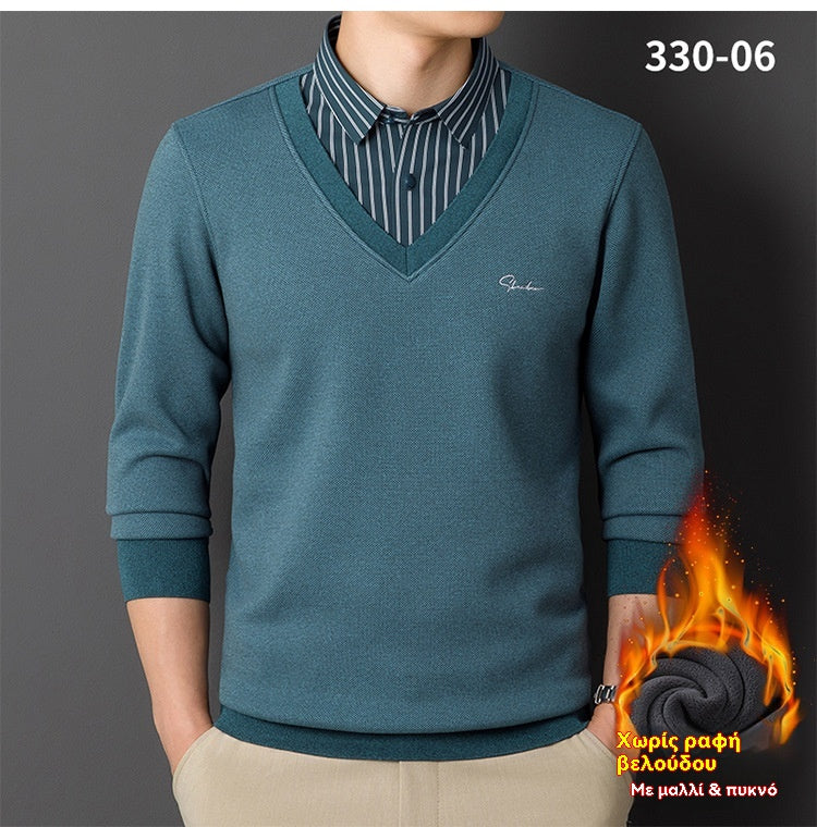 【Αγοράστε 1 και πάρτε 1 δωρεάν】Ανδρικό ζεστό, μονωμένο φλις τοπ με γιακά πουκαμίσου【L-4XL】