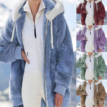 ☃️Omejen 39 % popust❄️[S-5XL] Ženska jakna 2025 s kontrastnimi črtami iz debelega plišastega blaga