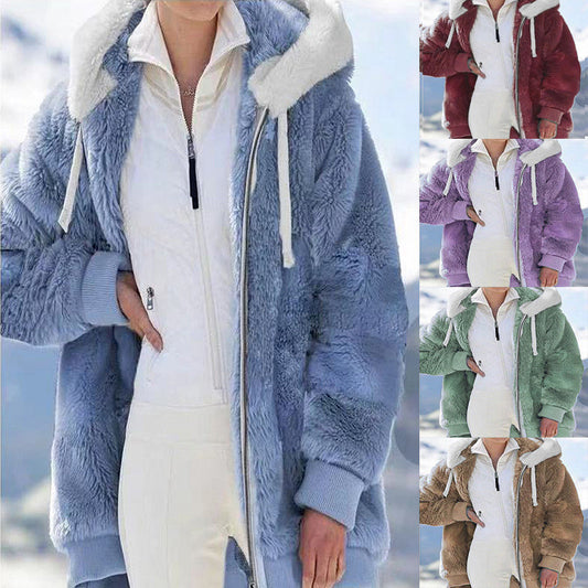 ☃️Omejen 39 % popust❄️[S-5XL] Ženska jakna 2025 s kontrastnimi črtami iz debelega plišastega blaga